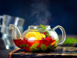 Обои мята, фрукты, лимон, чай, чайник, mint, fruit, lemon, tea, kettle разрешение 2112x1188 Загрузить