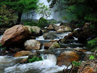 Обои деревья, река, природа, камни, лес, пейзаж, таиланд, течение, trees, river, nature, stones, forest, landscape, thailand, for разрешение 2000x1328 Загрузить