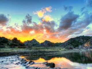 Обои небо, облака, река, природа, пейзаж, сша, калифорния, малибу, the sky, clouds, river, nature, landscape, usa, ca, malibu разрешение 1920x1080 Загрузить