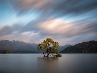 Обои облака, деревья, вода, горы, природа, новая зеландия, отаго, уанака, clouds, trees, water, mountains, nature, new zealand, otago, wanaka разрешение 6274x4183 Загрузить