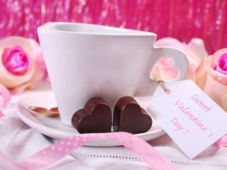 Обои розы, кофе, конфеты, розовые, лента, сердечки, roses, coffee, candy, pink, tape, hearts разрешение 3872x2592 Загрузить