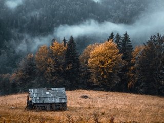 Обои горы, осень, дом, mountains, autumn, house разрешение 3840x2160 Загрузить