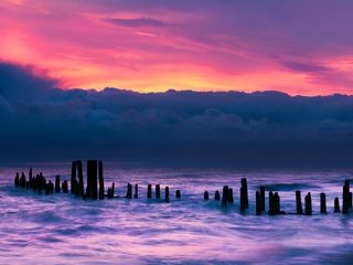 Обои облака, море, зарево, clouds, sea, glow разрешение 3840x2400 Загрузить