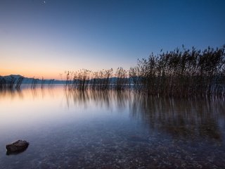 Обои озеро, утро, рассвет, греция, камыш, lake, morning, dawn, greece, reed разрешение 3240x2160 Загрузить