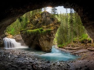 Обои природа, водопад, поток, пещера, nature, waterfall, stream, cave разрешение 2880x1800 Загрузить