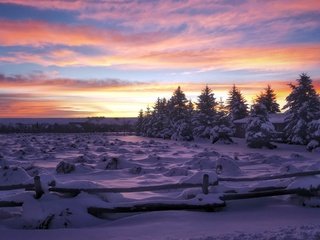 Обои снег, закат, зима, snow, sunset, winter разрешение 3840x2160 Загрузить