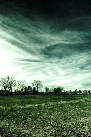 Обои небо, облака, обои, пейзаж, поле, дома, дороги, roads, the sky, clouds, wallpaper, landscape, field, home, road разрешение 2560x1600 Загрузить