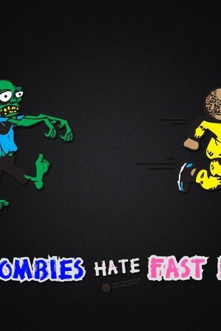 Обои еда, zombies hate fast food, зомби, человек, удирает, food, zombies, people, flees разрешение 2560x1600 Загрузить