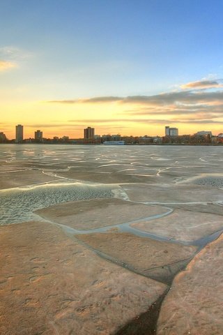 Обои солнце, мост, забор, льдины, the sun, bridge, the fence, ice разрешение 1920x1200 Загрузить