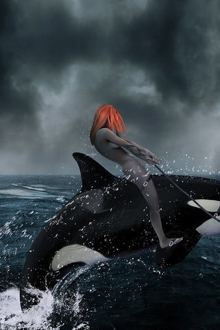 Обои девушка, касатка, прыжок, рыжая, girl, whale, jump, red разрешение 1920x1197 Загрузить