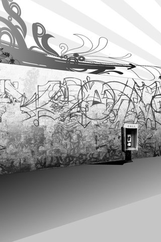 Обои стена, черно-белая, телефон, граффити, wall, black and white, phone, graffiti разрешение 1920x1200 Загрузить