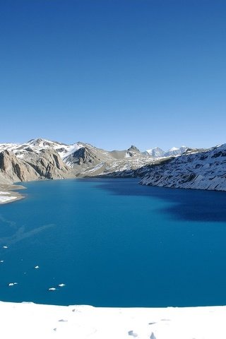 Обои озеро, горы, снег, lake, mountains, snow разрешение 1920x1200 Загрузить