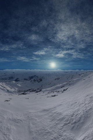 Обои небо, горы, солнце, зима, горизонт, даль, холод, the sky, mountains, the sun, winter, horizon, dal, cold разрешение 1920x1200 Загрузить