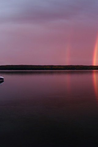 Обои вечер, озеро, радуга, лодка, the evening, lake, rainbow, boat разрешение 2560x1600 Загрузить