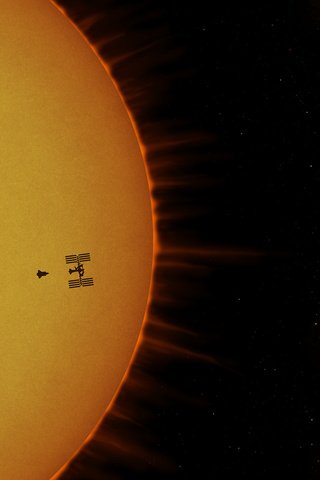 Обои солнце, мкс, космическая станция, атлантис, the sun, iss, space station, atlantis разрешение 1920x1440 Загрузить