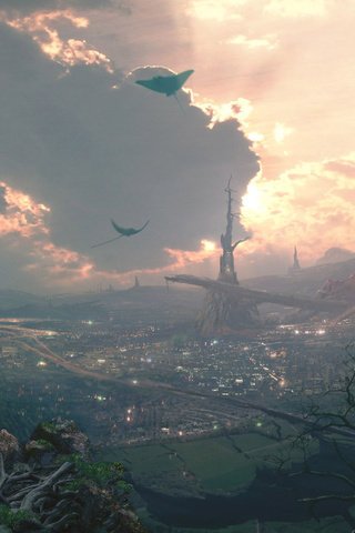 Обои город, долина, поселение, летающие, скаты, the city, valley, settlement, flying, rays разрешение 1920x1200 Загрузить