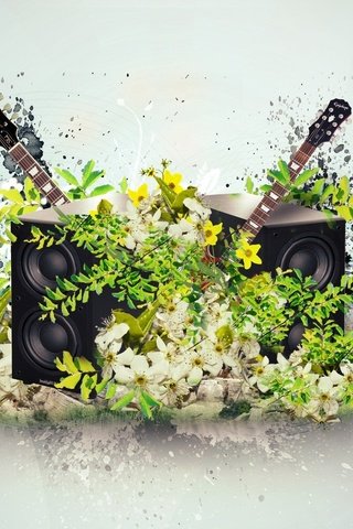 Обои цветы, музыка, коллаж, flowers, music, collage разрешение 1920x1200 Загрузить