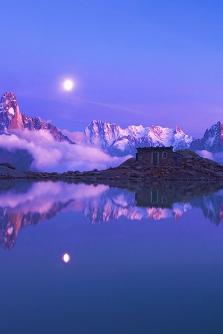 Обои небо, озеро, горы, закат, отражение, франция, альпы, the sky, lake, mountains, sunset, reflection, france, alps разрешение 1920x1200 Загрузить