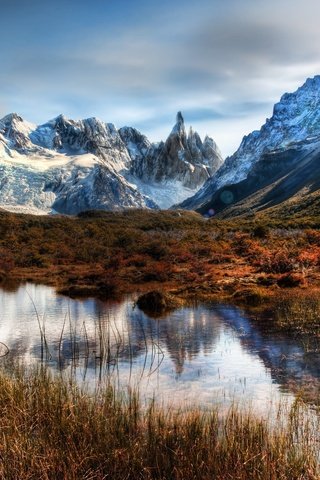 Обои трава, горы, лужа, hdr, grass, mountains, puddle разрешение 2560x1600 Загрузить