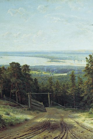 Обои картина, шишкин, кама близ елабуги, picture, shishkin, kama near elabuga разрешение 2000x1240 Загрузить