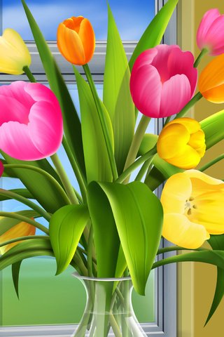 Обои тюльпаны, окно, ваза, tulips, window, vase разрешение 2560x1670 Загрузить