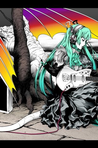 Обои гитара, вокалоид, усилитель, мику хацунэ, guitar, vocaloid, amplifier, hatsune miku разрешение 1920x1080 Загрузить