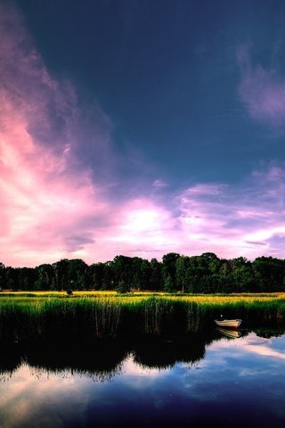 Обои облака, озеро, лес, лодки, clouds, lake, forest, boats разрешение 1920x1200 Загрузить