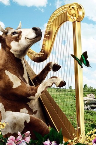 Обои природа, корова, арфа, nature, cow, harp разрешение 1920x1200 Загрузить