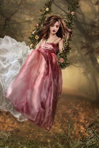 Обои лес, девушка, платье, качели, forest, girl, dress, swing разрешение 2560x1600 Загрузить