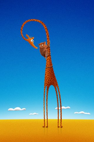Обои рисунок, жираф, лемур, figure, giraffe, lemur разрешение 2560x1600 Загрузить
