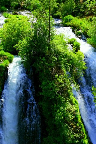 Обои вода, зелень, водопад, ярко, много, water, greens, waterfall, bright, a lot разрешение 1920x1440 Загрузить