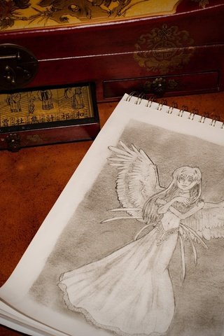 Обои рисунок, крылья, ангел, блокнот, шкатулка, figure, wings, angel, notepad, box разрешение 1920x1440 Загрузить