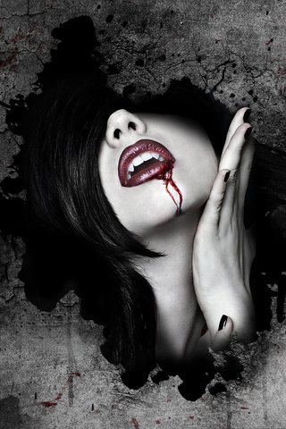 Обои девушка, кровь, стена, лицо, вампир, girl, blood, wall, face, vampire разрешение 1920x1080 Загрузить