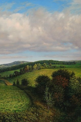 Обои деревья, картина, поля, trees, picture, field разрешение 1920x1200 Загрузить