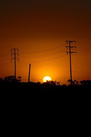 Обои солнце, провода, столбы, закат, the sun, wire, posts, sunset разрешение 1920x1440 Загрузить