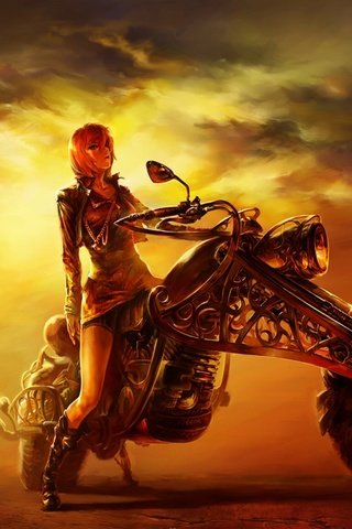 Обои дорога, рисунок, вечер, закат, девушка, мотоцикл, road, figure, the evening, sunset, girl, motorcycle разрешение 1920x1200 Загрузить