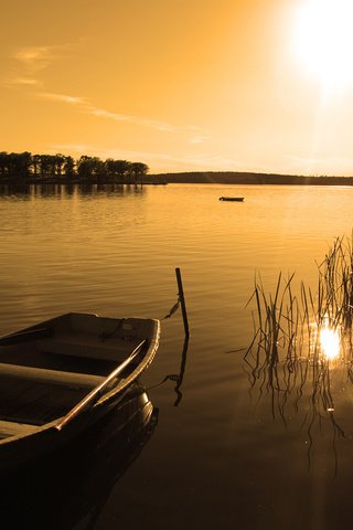 Обои озеро, природа, закат, лодка, lake, nature, sunset, boat разрешение 1920x1200 Загрузить