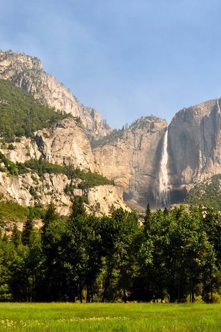 Обои горы, лес, водопад, сша, калифорния, йосемите, mountains, forest, waterfall, usa, ca, yosemite разрешение 2560x1600 Загрузить