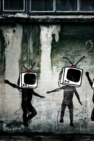 Обои телевизор, стена, граффити, tv, wall, graffiti разрешение 1920x1440 Загрузить