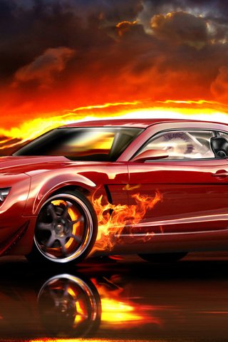 Обои дорога, огонь, красный, скорость, автомобиль, камаро, road, fire, red, speed, car, camaro разрешение 2080x1081 Загрузить