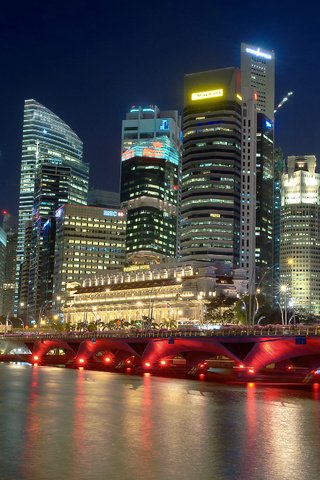 Обои река, небоскребы, ночной город, сингапур, river, skyscrapers, night city, singapore разрешение 2560x1700 Загрузить