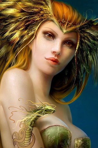 Обои дракон, фэнтези, девушки, тату, волосы, перья, benita winckler - io, dragon, fantasy, girls, tattoo, hair, feathers разрешение 1920x1080 Загрузить