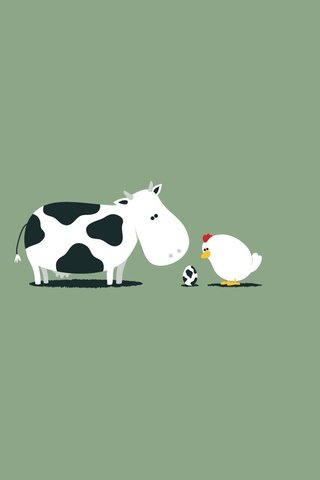 Обои минимализм, корова, яйцо, курица, minimalism, cow, egg, chicken разрешение 1920x1080 Загрузить