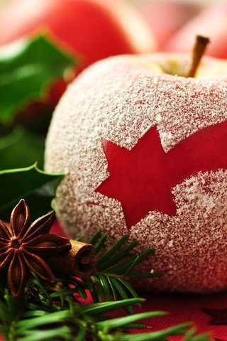 Обои макро, звезда, яблоко, красное, десерт, пудра, эппл, macro, star, apple, red, dessert, powder разрешение 6200x4118 Загрузить