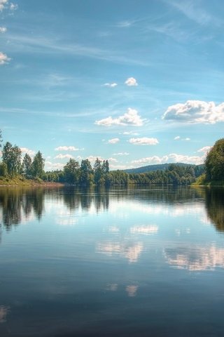 Обои небо, облака, деревья, озеро, отражение, the sky, clouds, trees, lake, reflection разрешение 1920x1080 Загрузить