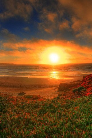 Обои солнце, природа, закат, море, пляж, the sun, nature, sunset, sea, beach разрешение 1920x1080 Загрузить