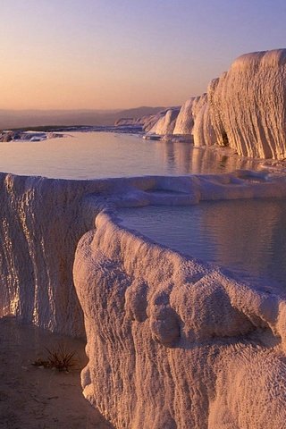 Обои вода, горы, турция, плато, известняк, памуккале, water, mountains, turkey, plateau, limestone, pamukkale разрешение 1920x1080 Загрузить