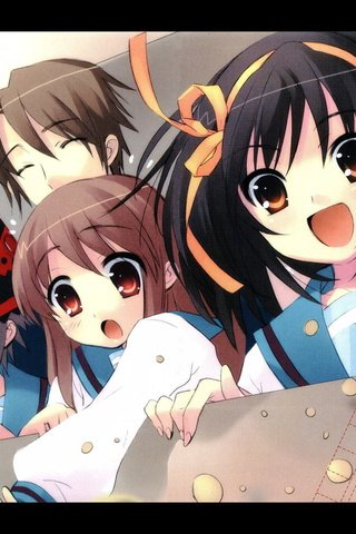 Обои кардиган, asahina mikuru, nagato yuki, suzumiya haruhi, suzumiya haruhi no yuutsu, seifuku, koizumi itsuki, itou noiji, cardigan разрешение 1980x1584 Загрузить