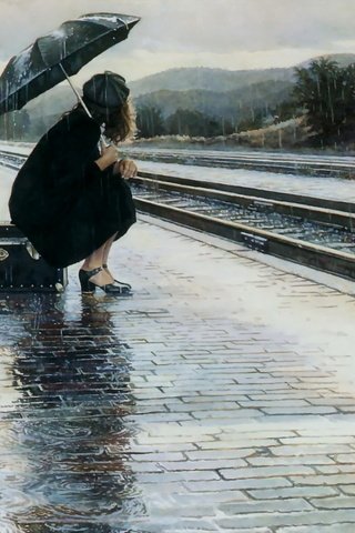 Обои девушка, дождь, зонт, ожидание, girl, rain, umbrella, waiting разрешение 1920x1080 Загрузить