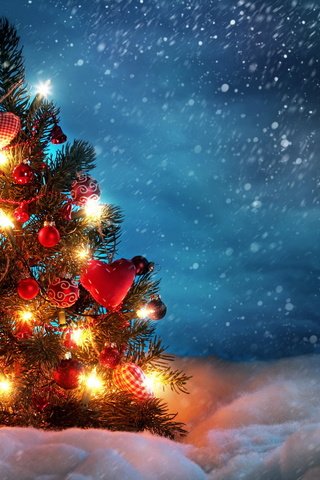 Обои снег, сердечки, новый год, встреча нового года, снегопад, елка, шары, украшения, зима, ель, игрушки, snow, hearts, new year, snowfall, tree, balls, decoration, winter, spruce, toys разрешение 1920x1200 Загрузить